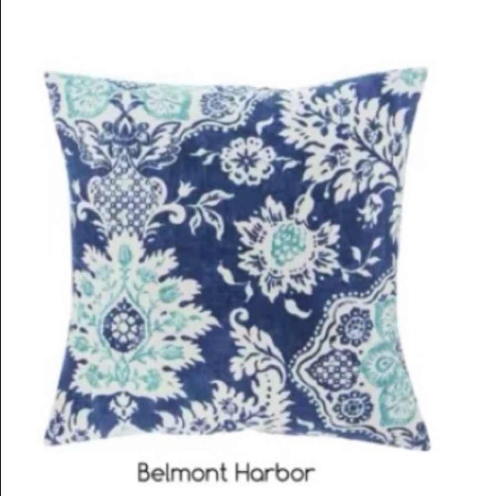 Belmont Harbor Cotton Pillow Cover Navy Aqua Blues New